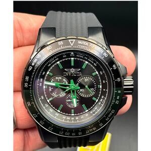 Invicta 39308 Aviator Skyshock Men’s Black Green Dial Silicone Watch NIBWT